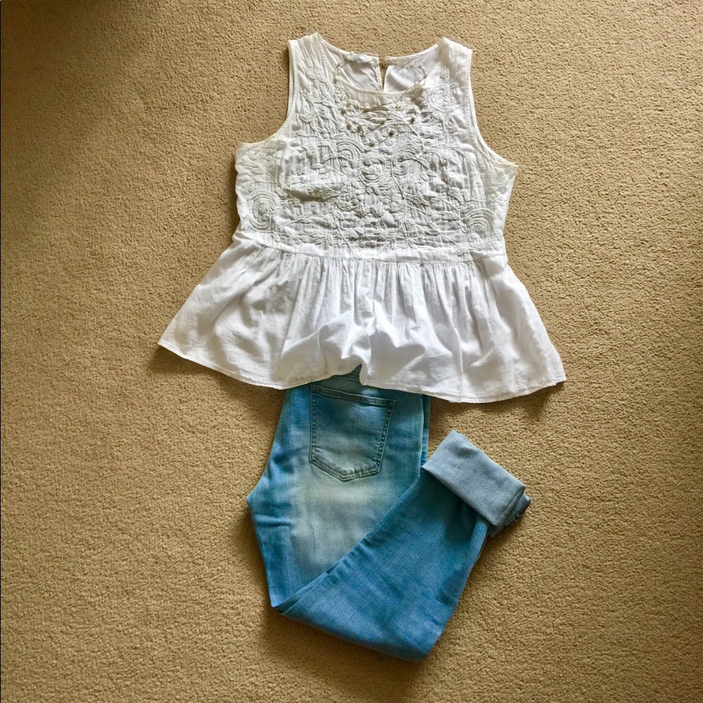 Promod embroidered peplum style blouse